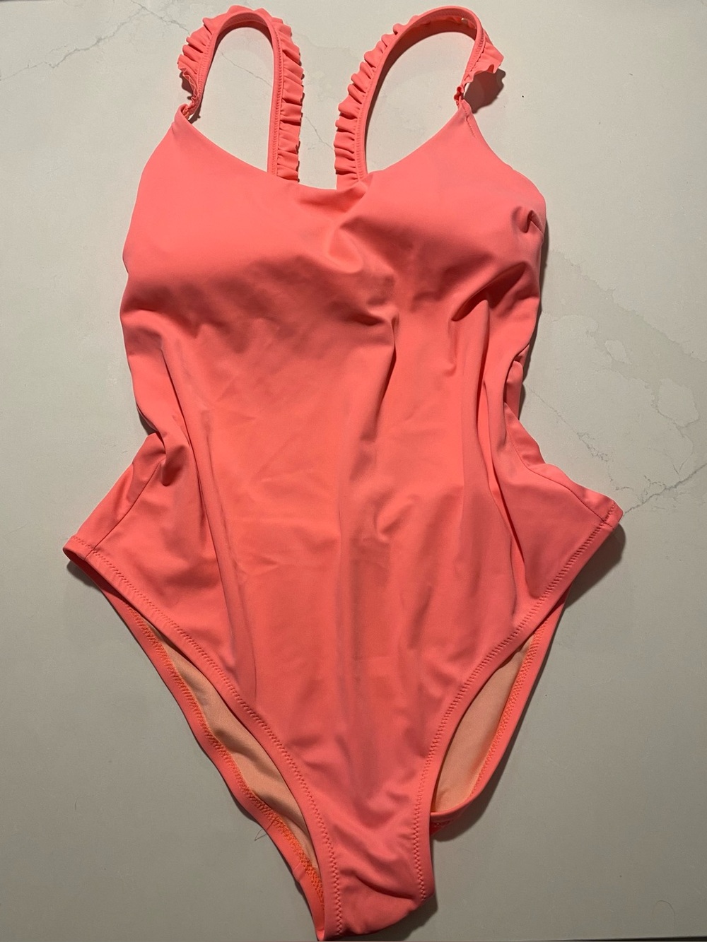 Victorias Secret hot neon Pink Ruffle Strap One-Piece Swimsuit bather swim